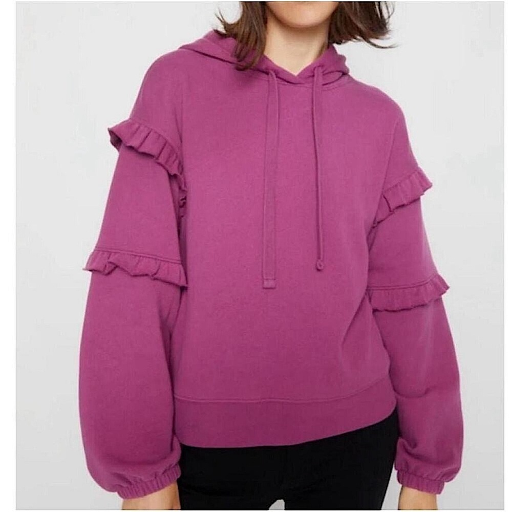 Rebecca Minkoff Evelyn Hoodie Sweatshirt Ruffle Sleeve Size XL Color:Grape